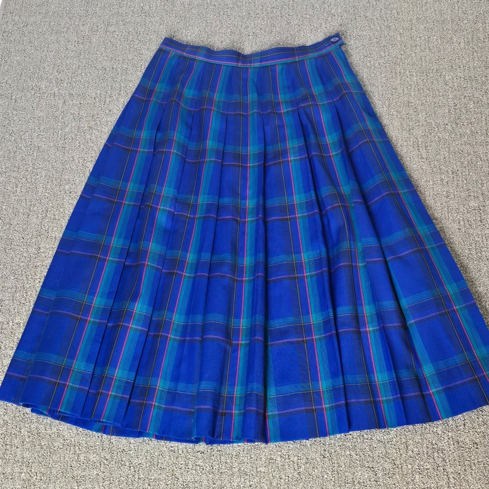 Vintage Pendleton Wool Pleated Midi Skirt 14 Blue Plaid Dark Academia Preppy